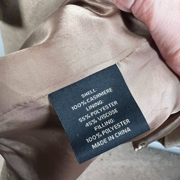 Katherine Kelly Cashmere Coat Size 10 Tan Neutral Trench Long Notch Collar - Picture 12 of 13
